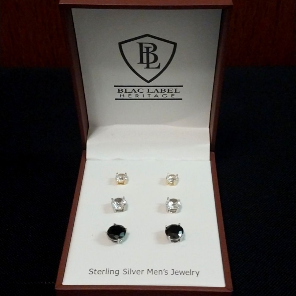 MENS BLAC LABEL 3 PACK OF STERLING SILVER studs